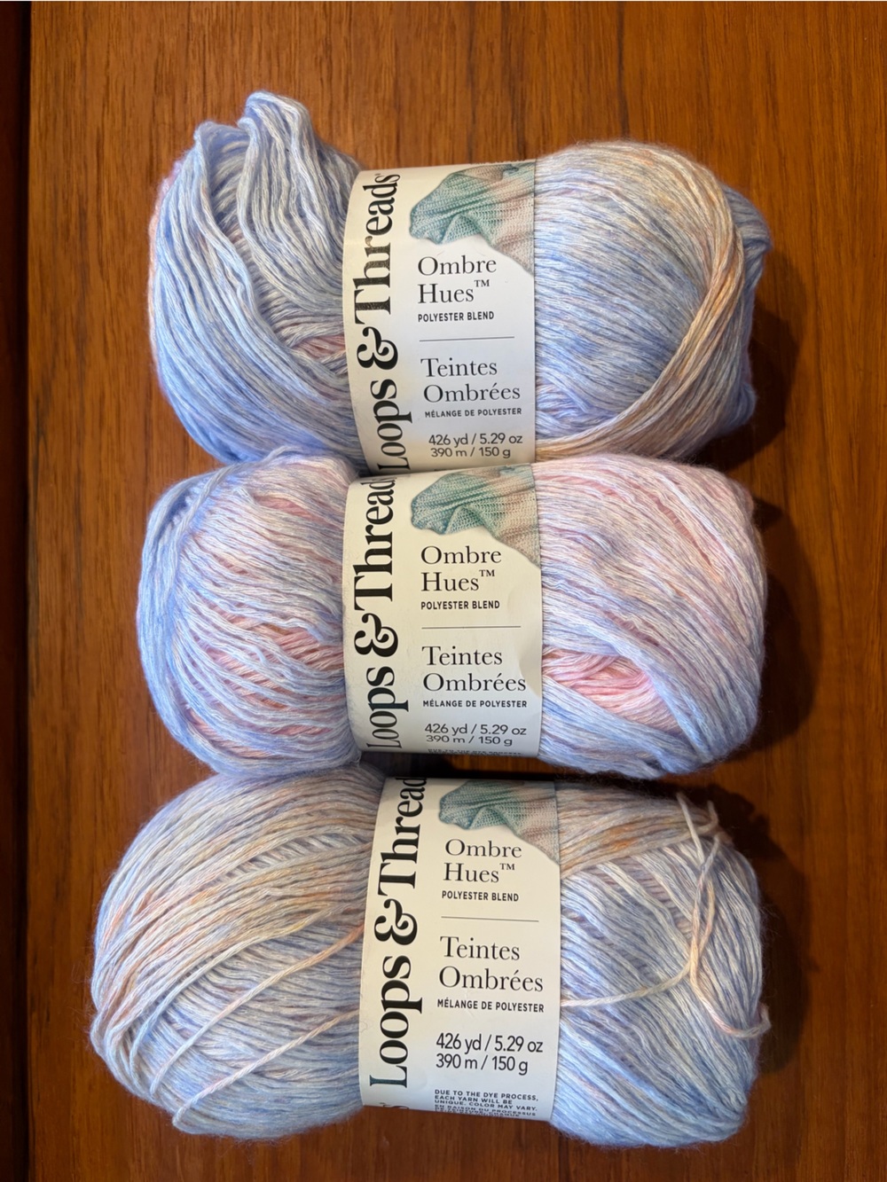 Loops & Threads Ombre Hues Yarn - orange, pink and blue - 3 skeins